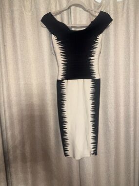 Herve Leger Black and White Zigzag Midi Bandage Dress